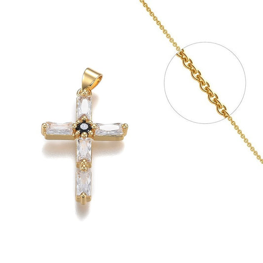 Collier chaîne et pendentif croix religieuse avec diamant CZ