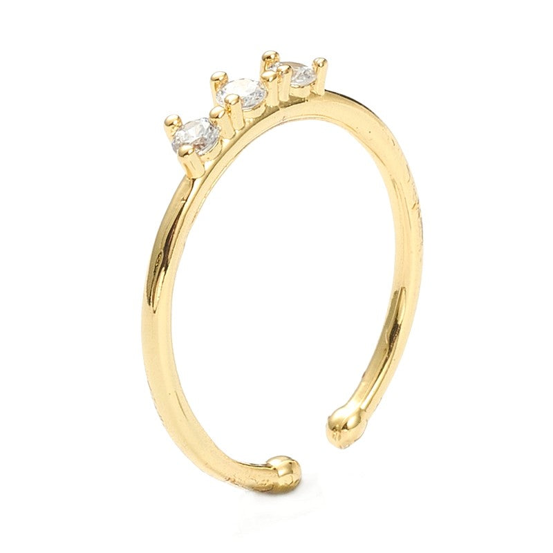 Bague Alliance Plaquée Or 18K Avec Diamants CZ Champagne/Vert - Taille 55 - Neuf