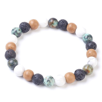 Pulsera para hombre o mujer piedras naturales jaspe, howlita, lava, madera.