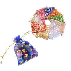 Pochettes organza couleurs mélangées cœur or - 12 * 10 cm - Lot de 10 Bijouxmode