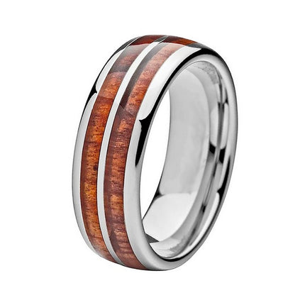 Stainless steel ring alliance brown central band