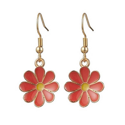 Boucles d'oreilles fantaisie acier inoxydable fleur émaillée rouge Bijouxmode