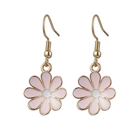 Boucles d'oreilles fantaisie acier inoxydable fleur émaillée rose Bijouxmode