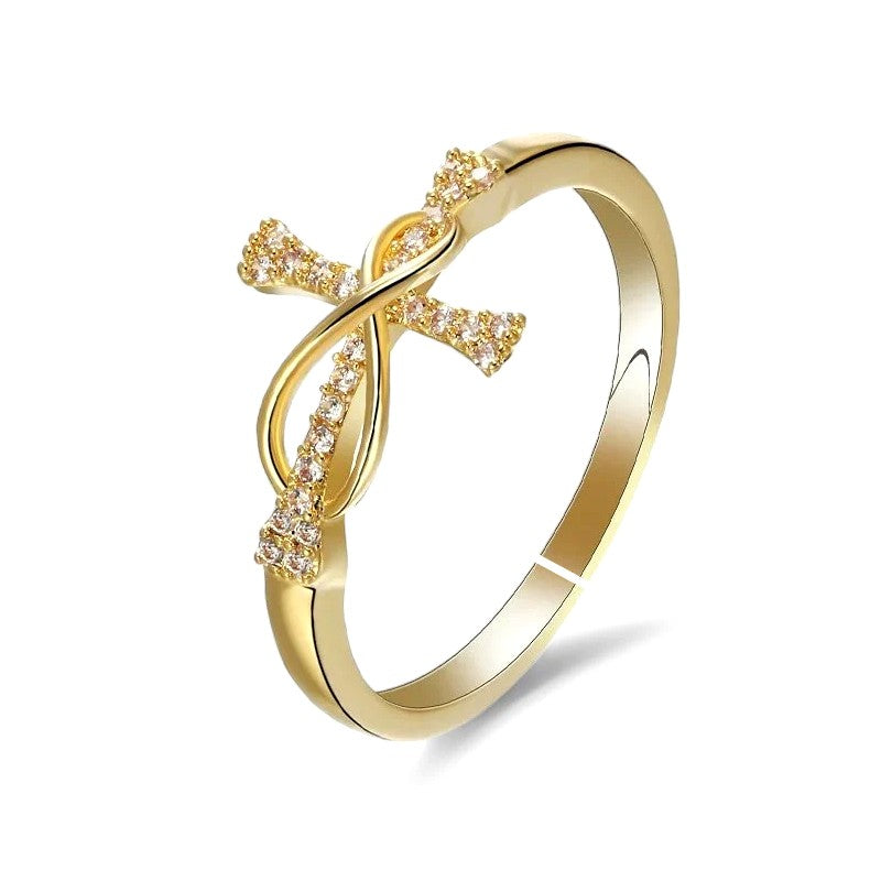 Bague femme réglable croix infini zirconiums blancs sertis