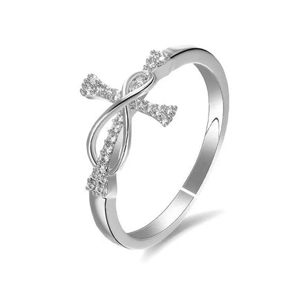 Bague femme réglable croix infini zirconiums blancs sertis Bagues plaqué or Bijouxmode
