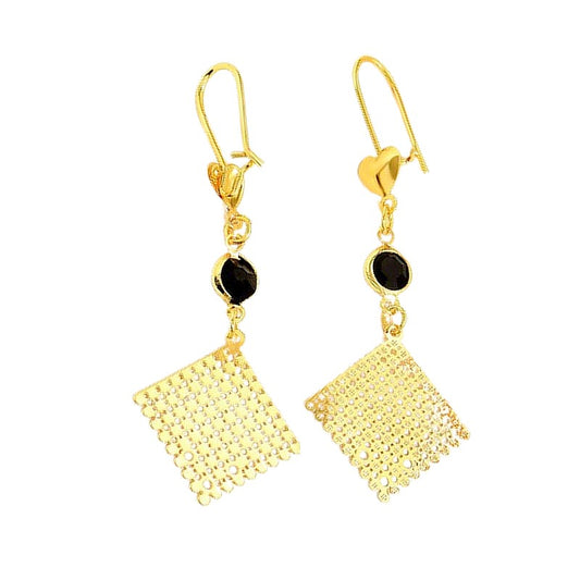 Boucles d'oreilles tombantes losange strass noir