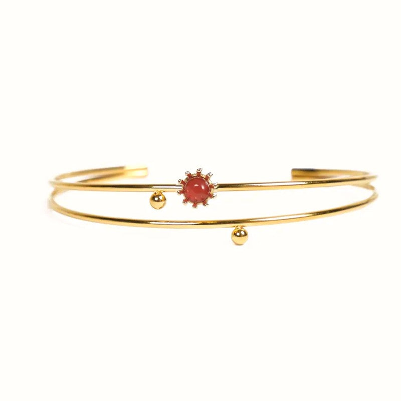 Pulsera de mujer - Brazalete Rosie de acero inoxidable con piedras naturales y ágata roja