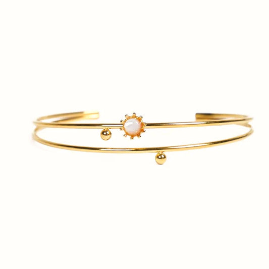 Bracelet femme - jonc Rosie acier inoxydable pierres naturelles nacre