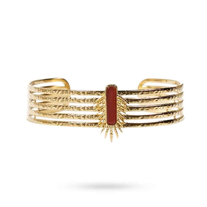 Pulsera de mujer - Brazalete Elodie de acero inoxidable con piedras naturales y ágata roja