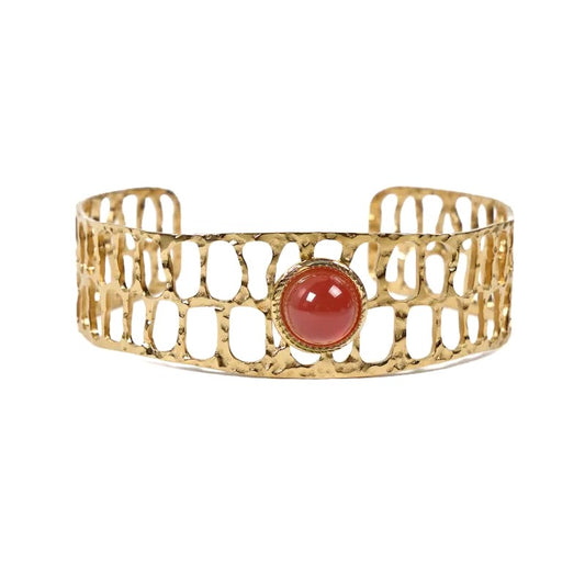 Pulsera de mujer - Brazalete Marie de acero inoxidable con piedras naturales y ágata roja