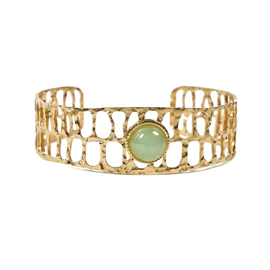 Pulsera de mujer - Brazalete Marie de acero inoxidable con piedras naturales y ágata verde