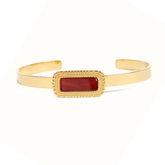 Pulsera de mujer - Brazalete Sophia de acero inoxidable con piedras naturales y ágata roja