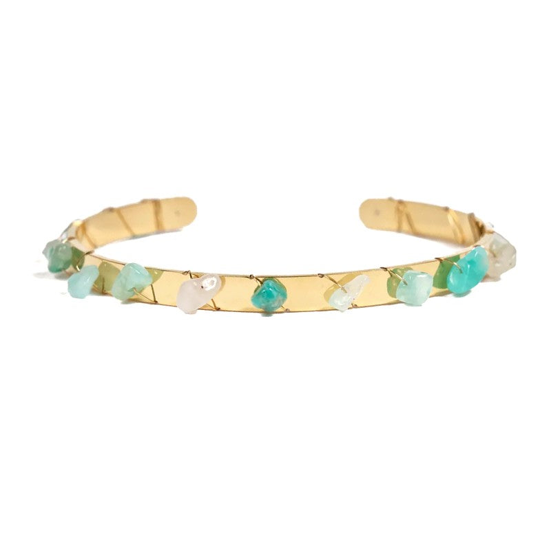 Bracelet femme - jonc Maude acier inoxydable pierres naturelles amazonite