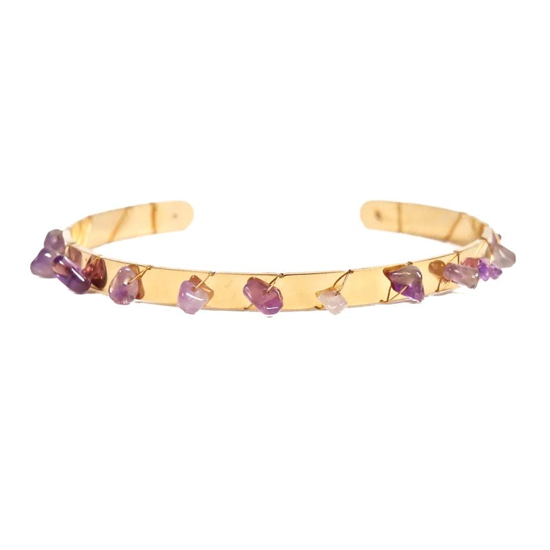 Pulsera de mujer - Brazalete Maude de acero inoxidable con piedras de amatista naturales