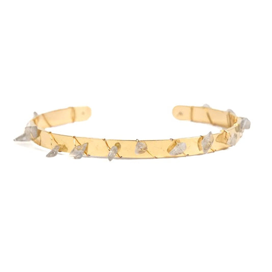 Pulsera de mujer - Brazalete Maude de acero inoxidable con piedras naturales de labradorita