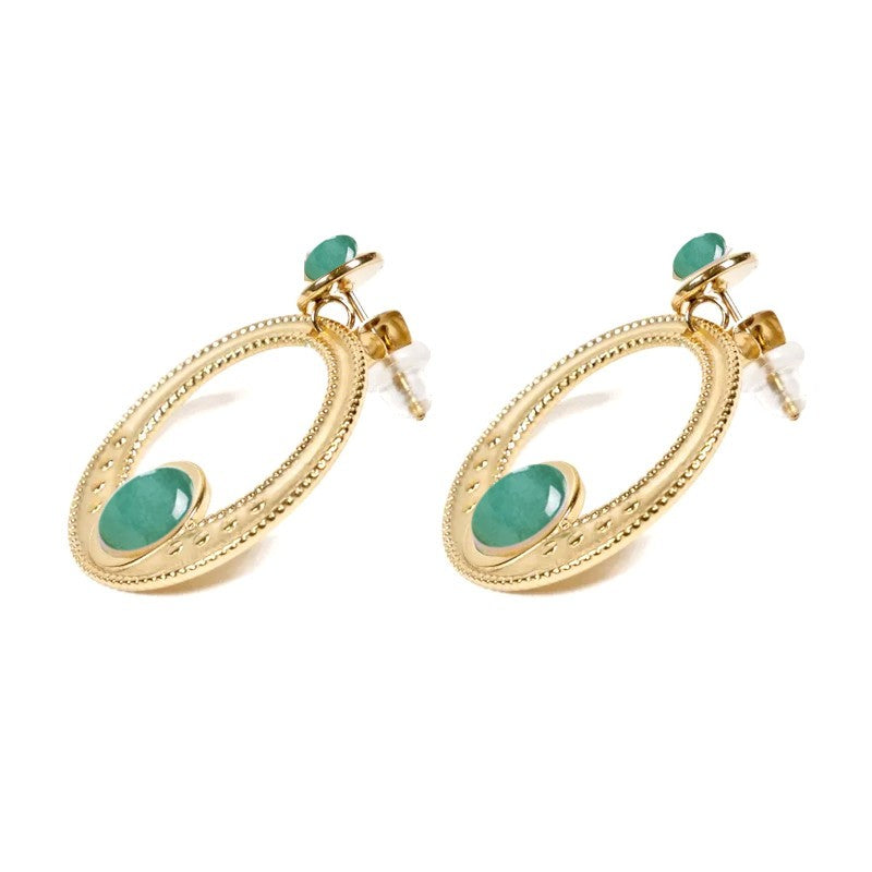 Boucles d'oreilles tombante Carla acier inoxydable pierres naturelles amazonite