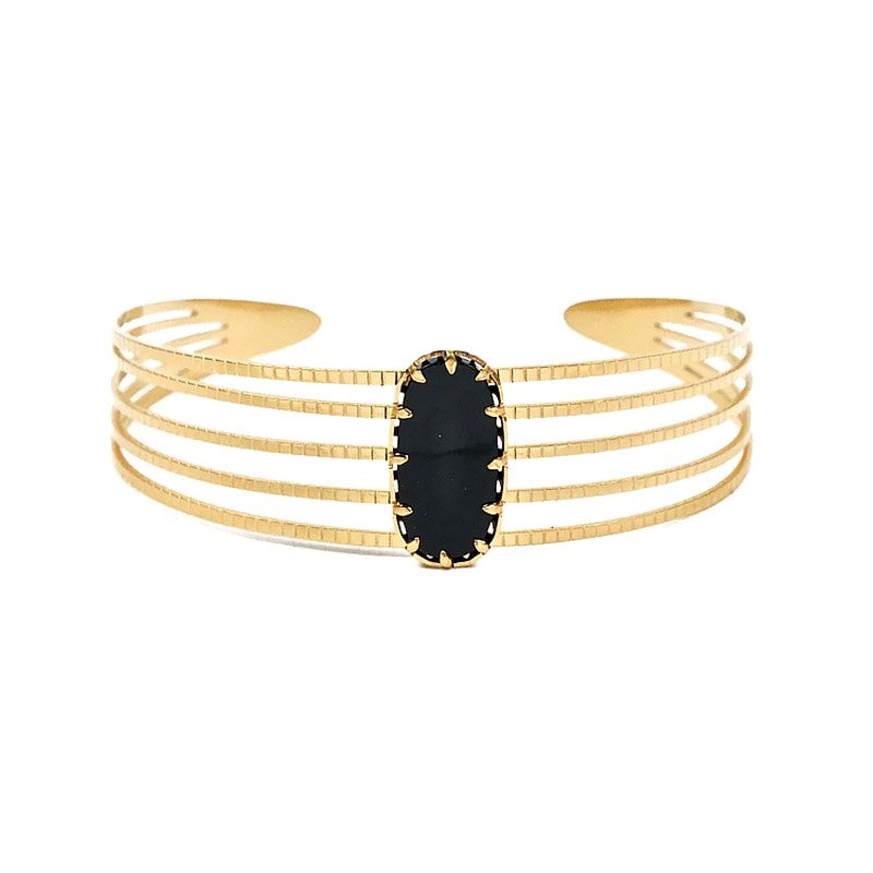 Pulsera de mujer - Brazalete Mélina de acero inoxidable con piedras naturales y ágata negra