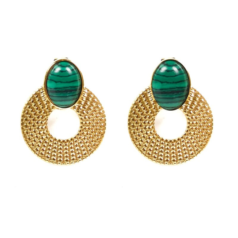 Thais stainless steel pendant earrings with natural malachite stones