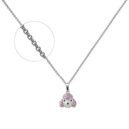 Collier rhodié chaîne et pendentif petit caniche orné d'un zirconiums rose sertis Colliers plaqué or Bijouxmode