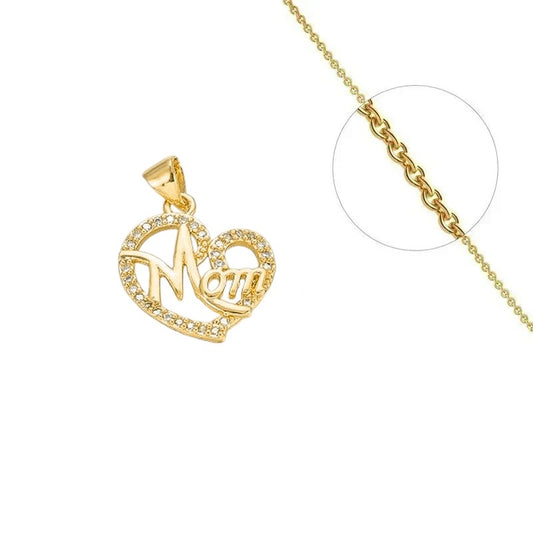 Collier chaîne et pendentif très joli cœur Mom avec des zirconiums blancs sertis