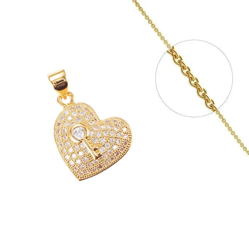 Heart pendant chain necklace with zirconium key set 