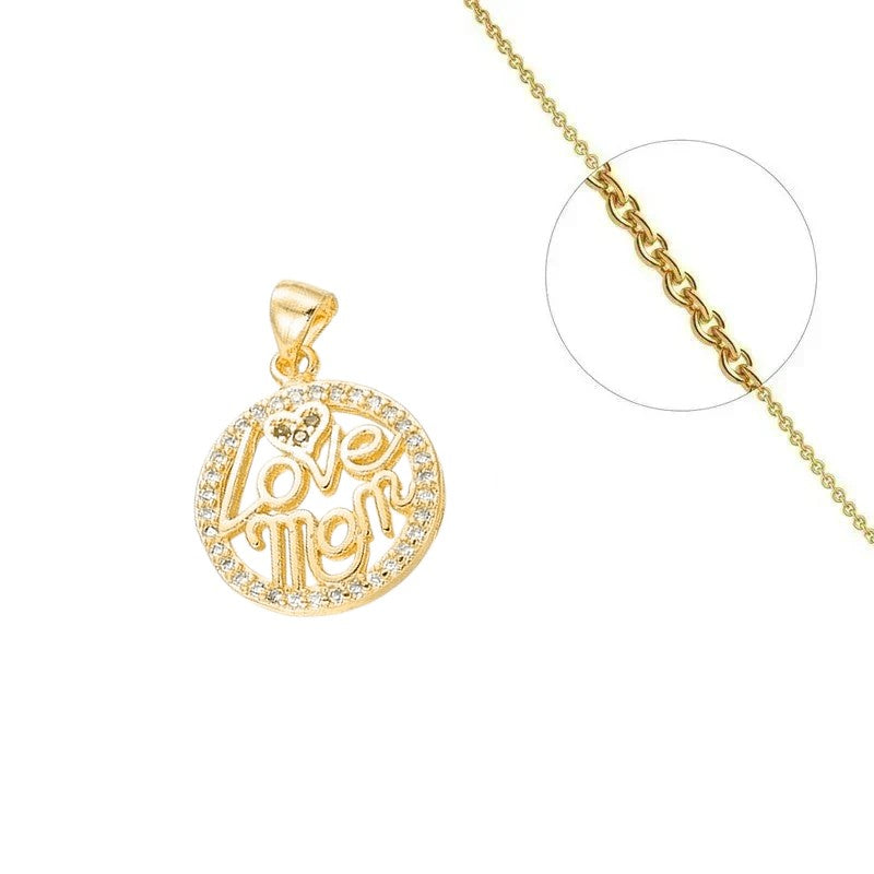 Collier chaîne et pendentif très joli cercle Mom avec des zirconiums blancs sertis