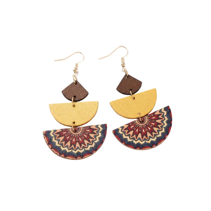 Boucles d'oreilles fantaisie bois demi-cercle colorées