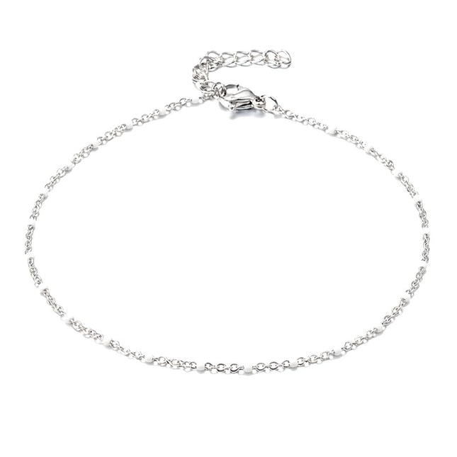 White enamelled stainless steel ankle chain