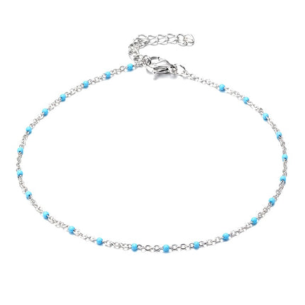 Blue enamel stainless steel ankle chain