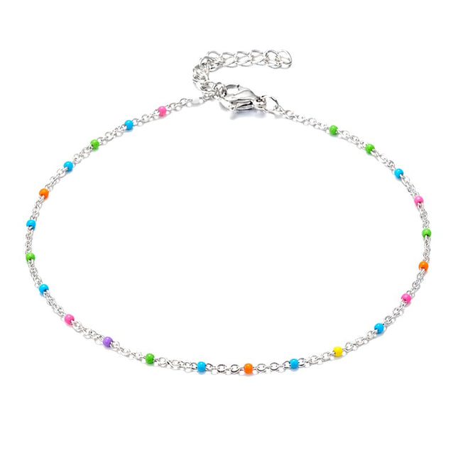 Chaîne de cheville acier inoxydable émaillé multicolors