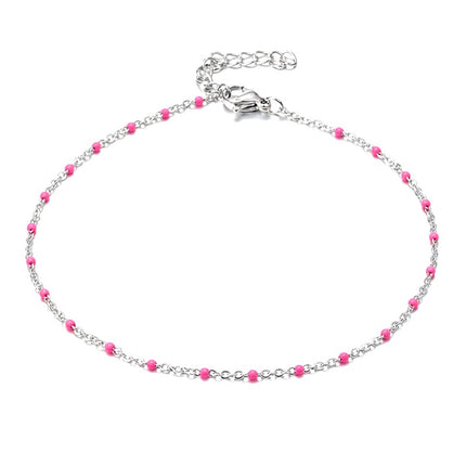 Chaîne de cheville acier inoxydable émaillé rose