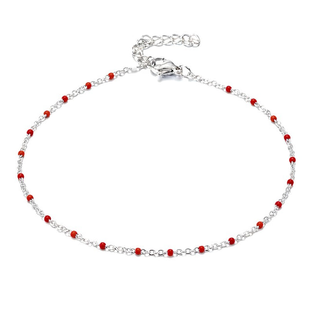 Chaîne de cheville acier inoxydable émaillé rouge