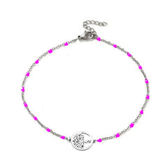Chaîne de cheville acier inoxydable maille forçat fushia arbre de vie Bijouxmode