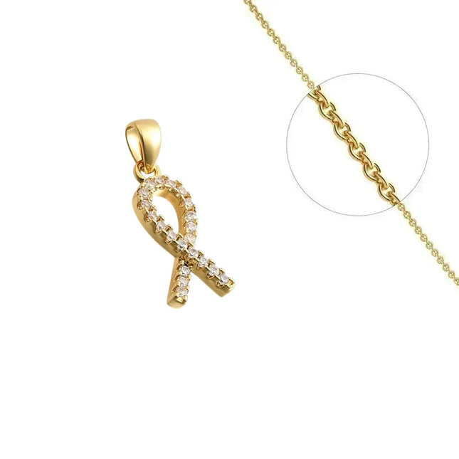 Collier doré chaîne et pendentif lutte contre le sida orné de zirconiums sertis Colliers plaqué or Bijouxmode