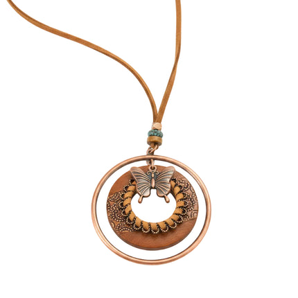 Collier fantaisie - style bohème bois et métal papillon