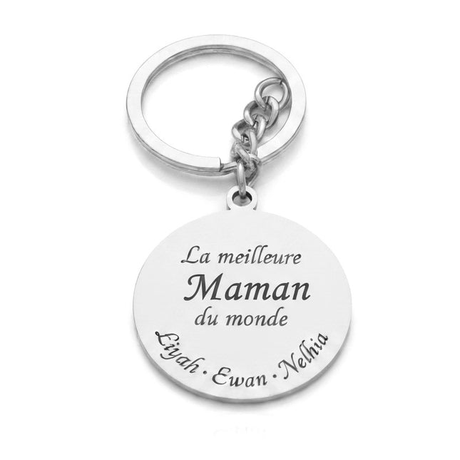 Porte clés acier inoxydable la meilleure maman du monde personnalisable gravure offerte