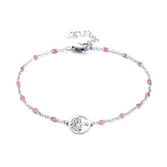 Bracelet acier inoxydable maille forçat rose arbre de vie Bijouxmode