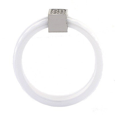 Bague en céramique - Anneau "double" blanc - cz Bijouxmode