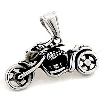 Pendentif acier 316 argenté - Petite moto + tête de mort