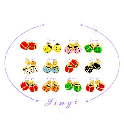 Lot de 12 paires de boucles d'oreilles pour enfant - Coccinelles diffèrentes couleurs