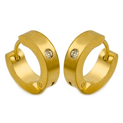Boucles d'oreilles en acier 316 - Couleur doré - Créoles ajourés d'un diamant cz