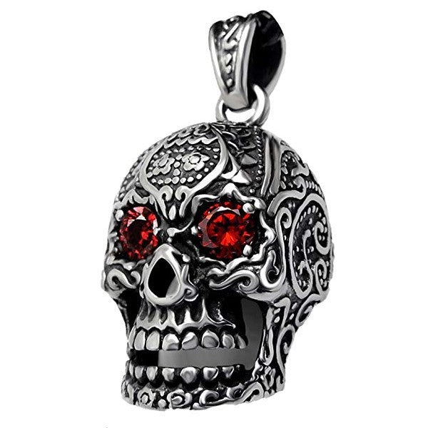 Pendentif acier 316 argenté Gothique Rock ou Biker - Tête de mort mexicaine