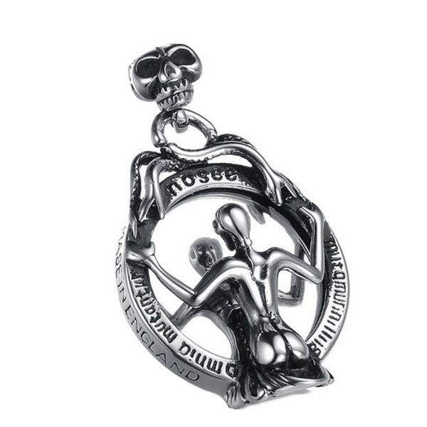 Pendentif acier 316 argenté Gothique Rock ou Biker - Miroir squelette