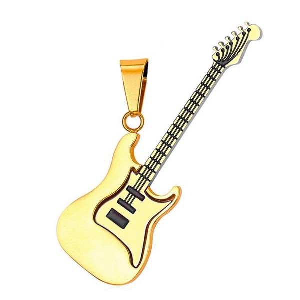 Pendentif acier 316 doré Gothique Rock ou Biker - Guitare ciselé très chic