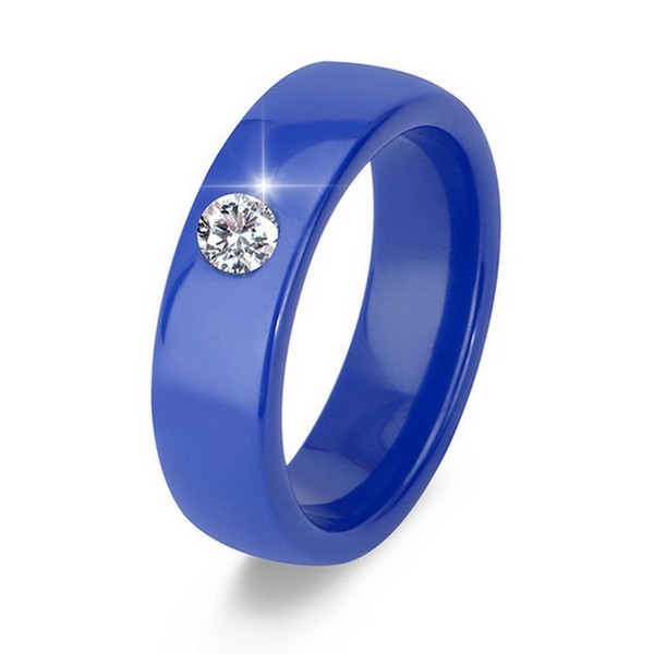 Bague en céramique - Anneau couleur bleu- Diamant cz