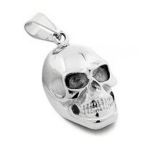 Pendentif acier 316 argenté Gothique Rock ou Biker - Tête de mort avec cordon cuir et écrin