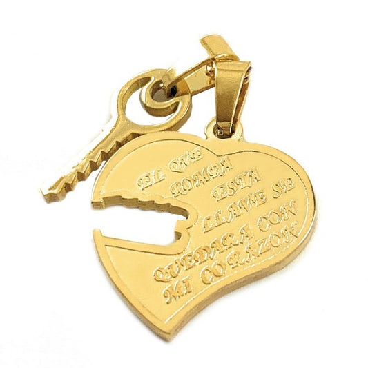 Pendentif acier 316 -  2 pendentifs - Coeur et clé à partager avec chaine et écrin