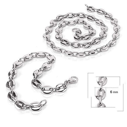 Parure pour Homme - Grain de café ( 6mm ) - Couleur Argenté Bijouxmode