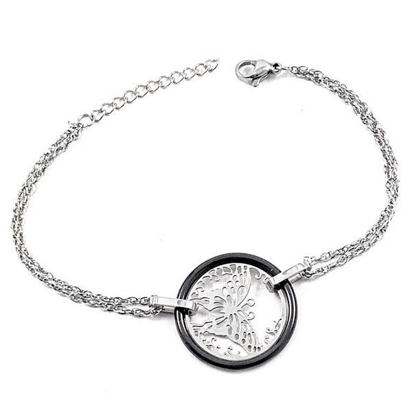 Bracelet acier et céramique - Papillon et céramique anthracite Bijouxmode