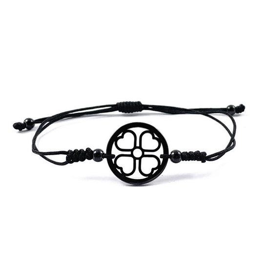 Bracelet cordon céramique - Trèfle 4 feuilles noir